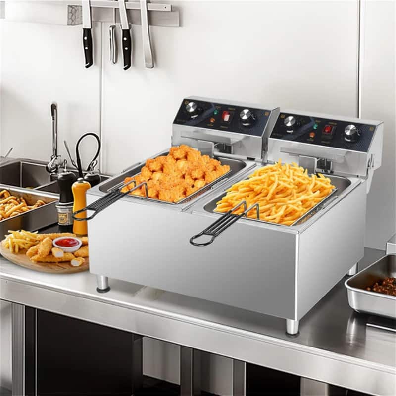 36QT 110V 6600W Double Tank Electric Deep Fryer with Timer