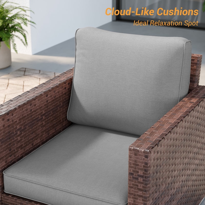 LIVOOSUN 5Pcs Patio Brown Rattan Outdoor Furniture Swivel Rocking Sofa Set