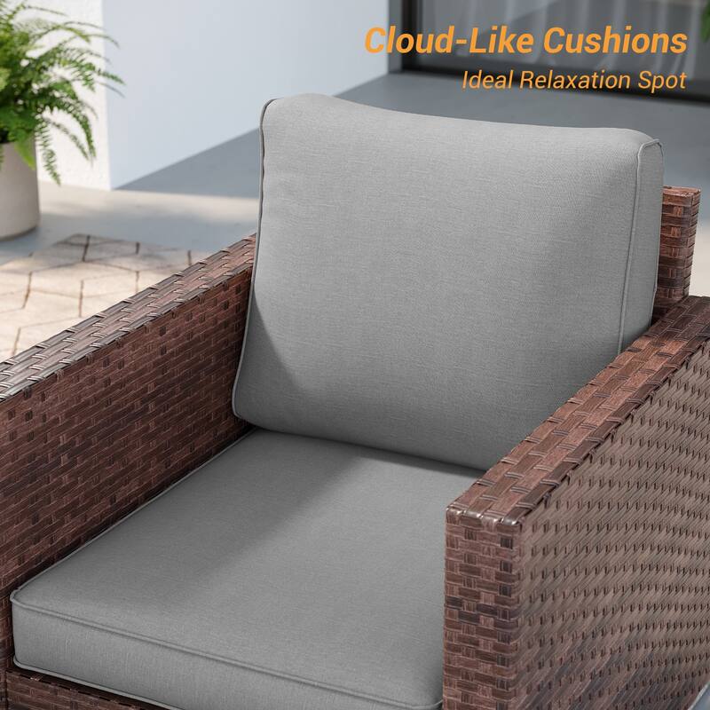 LIVOOSUN 5Pcs Patio Furniture Set Grey Rattan Coversation Seating Set