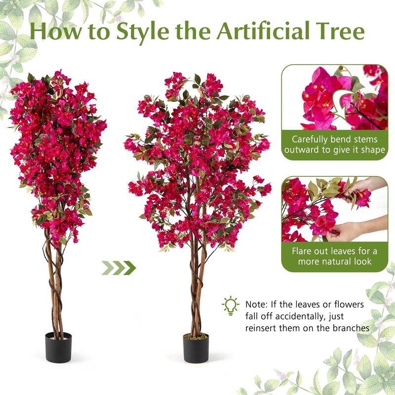 Gymax 6 FT Artificial Bougainvillea Tree Set of 2 Tall Faux Pre-potted