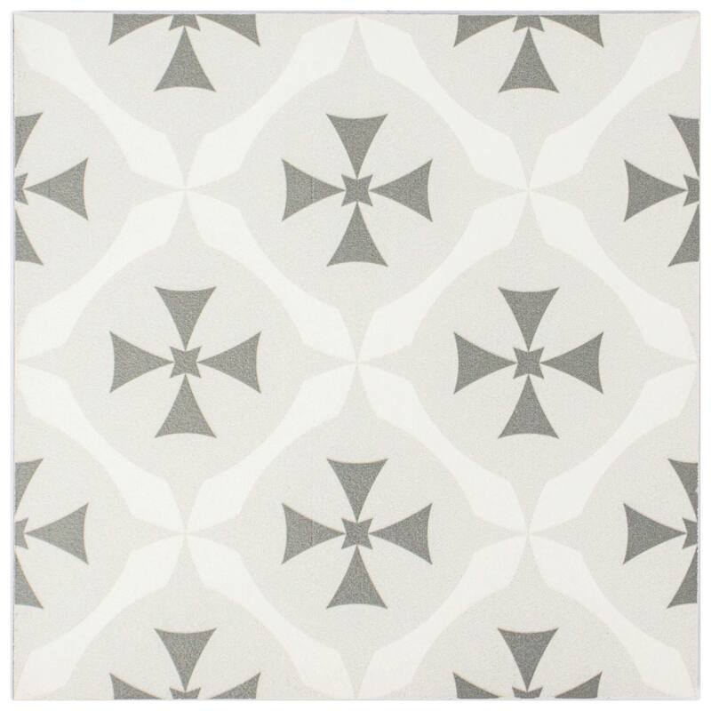 Cruz Bay Studio MKT61121 Felix - 7" x 7" Encaustic Floor and Wall Tile - Greyscale Matte
