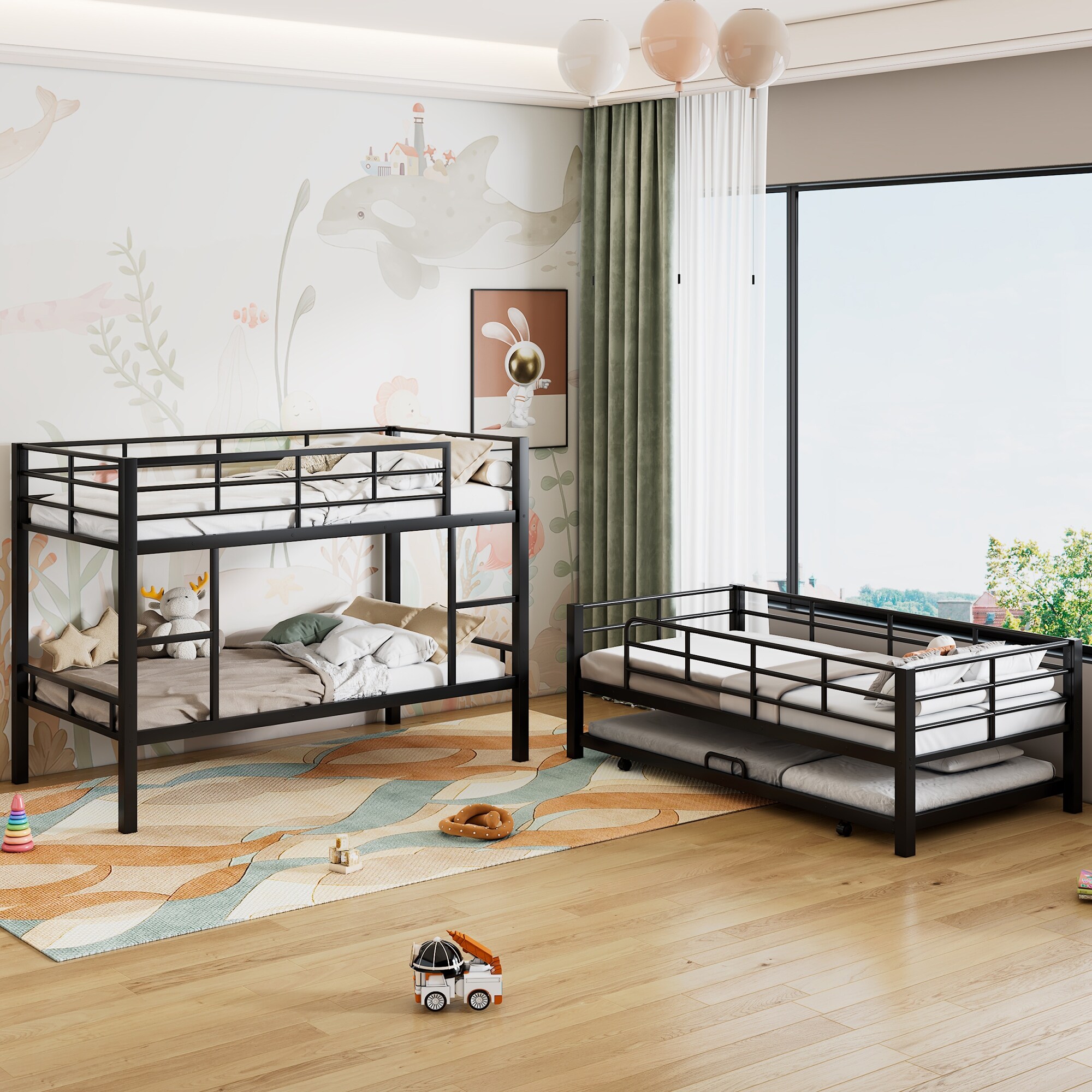 Metal twin bunk beds with trundle discount