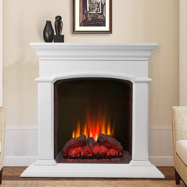 slide 1 of 6, Arch Spartan Caststone Fireplace Surround with Balboa Leg