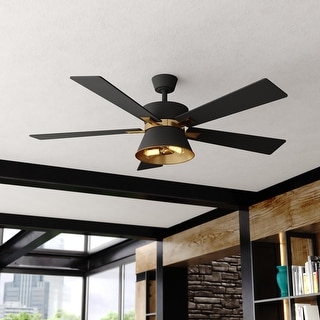 Scottsdale 52 in. Black and Gold Ceiling Fan with Reversible Black-Walnut Blades, Dimmable LED Light Kit and Remote, Metal Shade