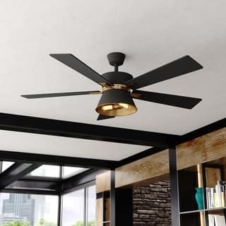 Scottsdale 52 in. Black and Gold Ceiling Fan with Reversible Black-Walnut Blades, Dimmable LED Light Kit and Remote, Metal Shade