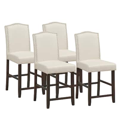 Gymax Set of 4 Fabric Barstools Nail Head Trim Counter Height Dining - See Details