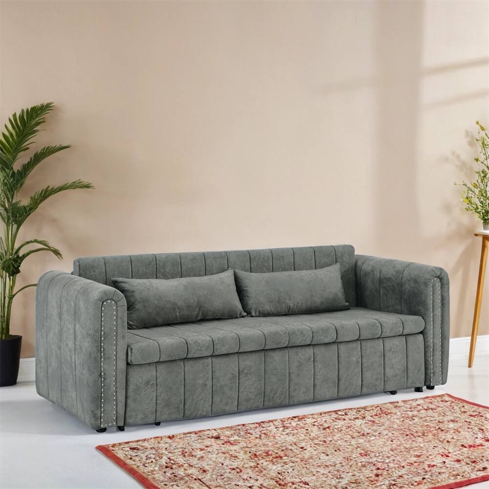 3 in 1 Pull-Out Bed Sleeper,Upholstered 3 Seats Lounge Sofa & Couches