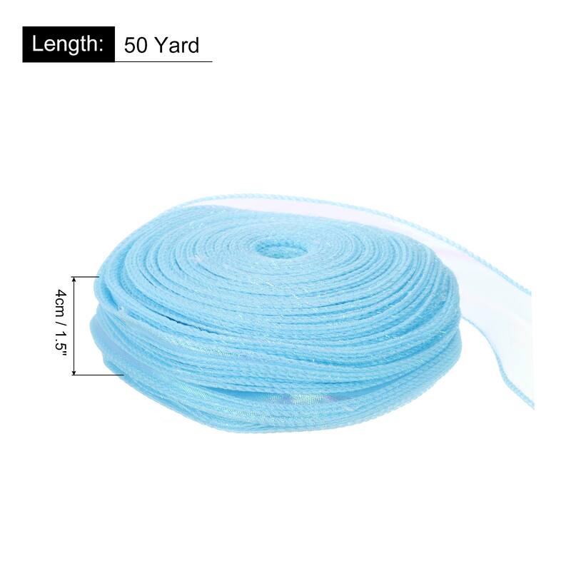 1.5 Inch 10 Yard Sheer Organza Ribbon Shimmer Chiffon Tulle Ribbons - Sky Blue - 1 1/2" x 50 Yard