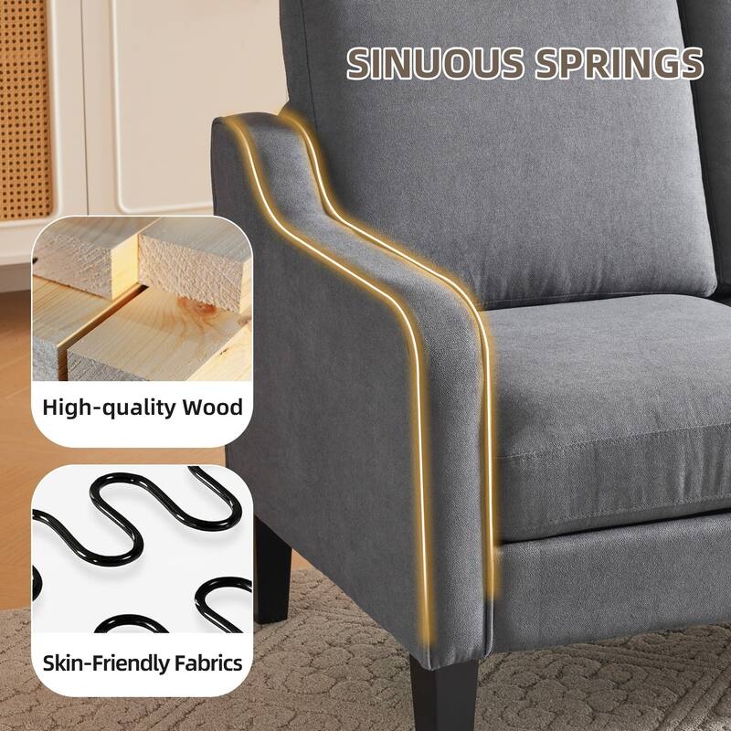 EROMMY Modern 3-Seater Fabric Sofa Couch, Ergonomic Living Room Couch with Washable Cushions and Solid Wood Legs, Gray or Beige