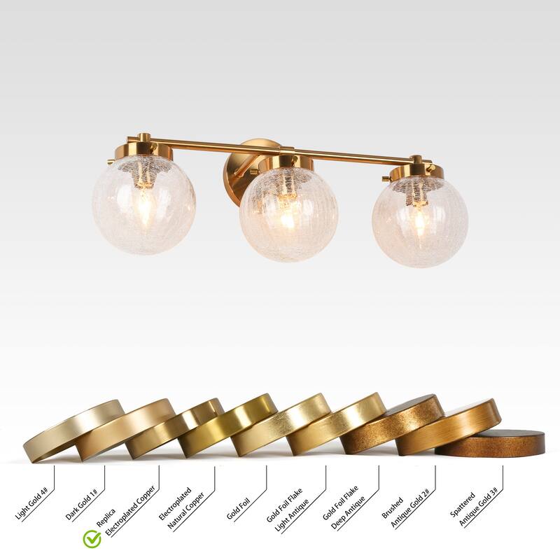 Bola Modern Farmhouse Gold Bathroom Vanity Light Globe Textured Glass Wall Sconces - W 21.7" x D 7.5" x H 8.7"