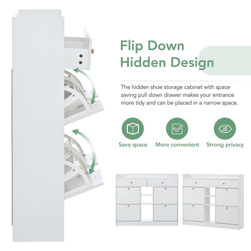 Slim Entryway Shoe Rack with 4 Drawers, Shoe Cabinet for Hallway or Mudroom Storage Solutions