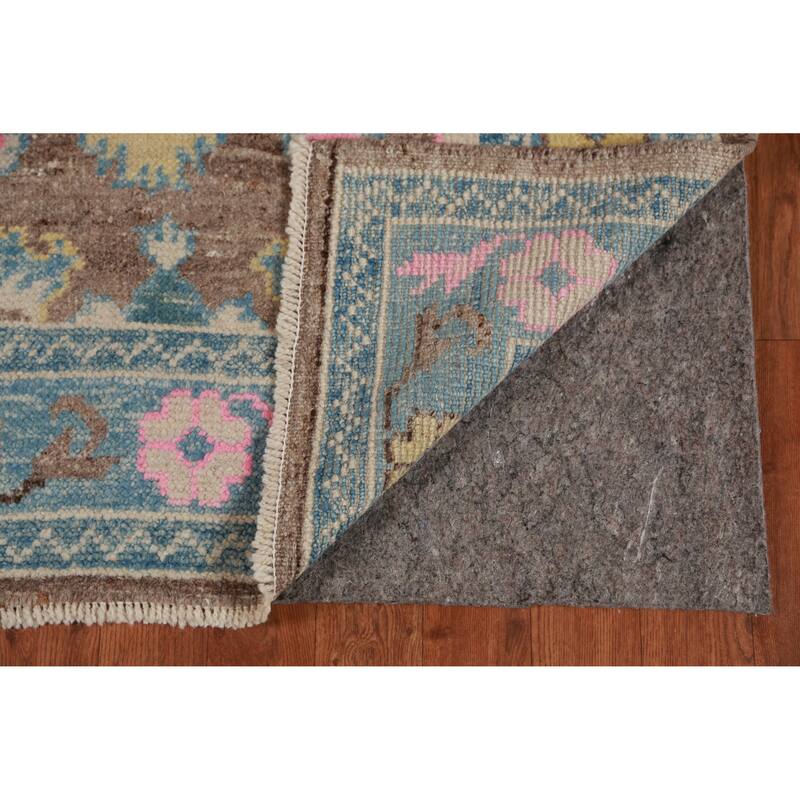 Hand Knotted Oriental 100% Wool Carpet Transitional Floral Brown Oushak Runner Rug - 15' 3'' X 3' 4''