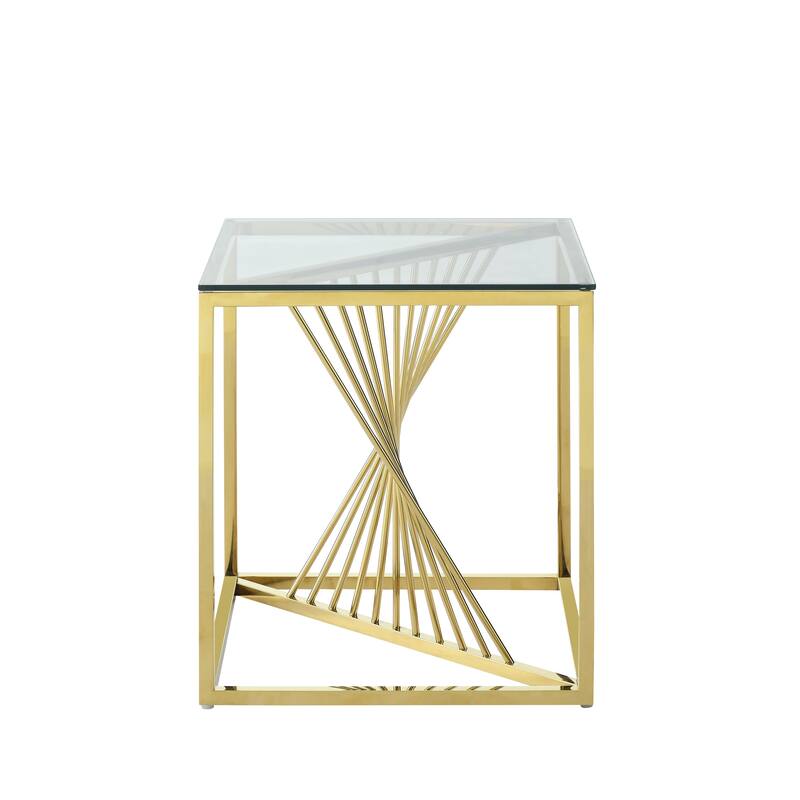 20 Inch Modern Glass Corner End Table with Geometric Metal Frame, Accent Table Nightstand Furniture