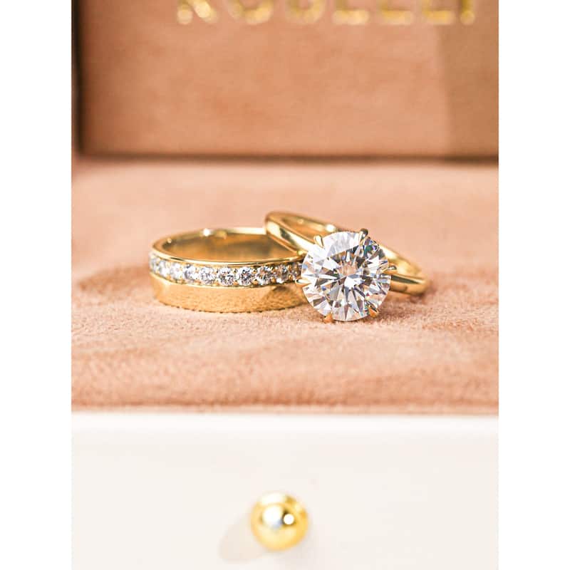 Kobelli 3.5 Carats Round Lab Grown Diamond Certified 14k Solid Gold Modern Dorado Bridal Set