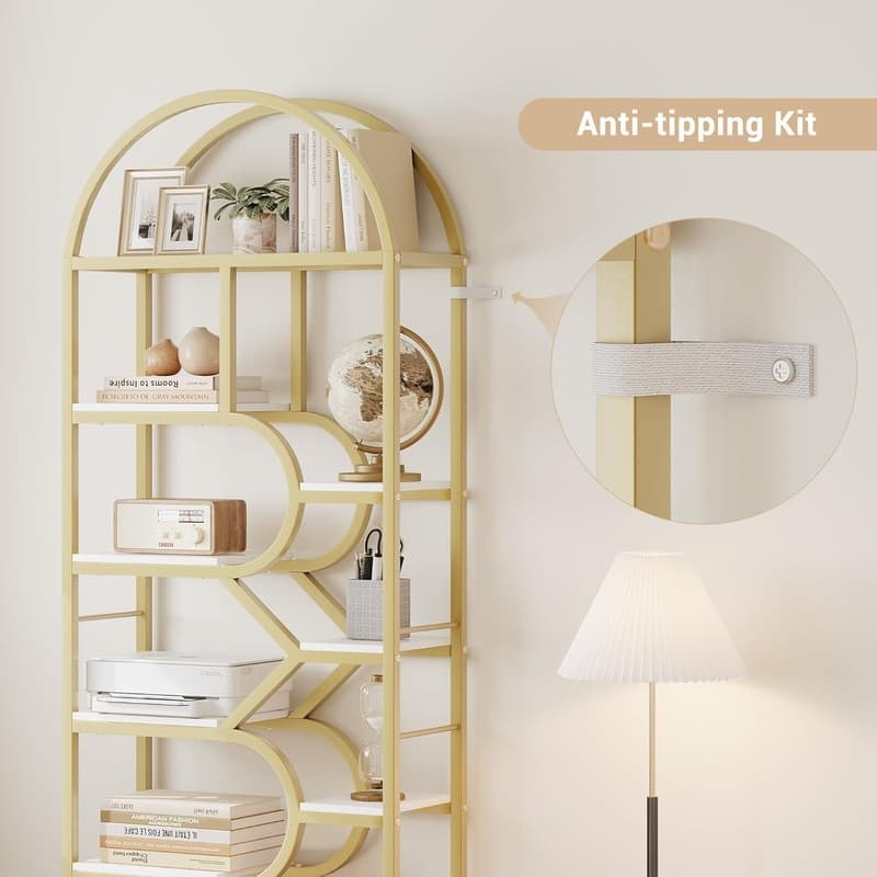 6-Tier Arched Bookshelf, Geometric Freestanding Bookcase and Open Display Storage Rack