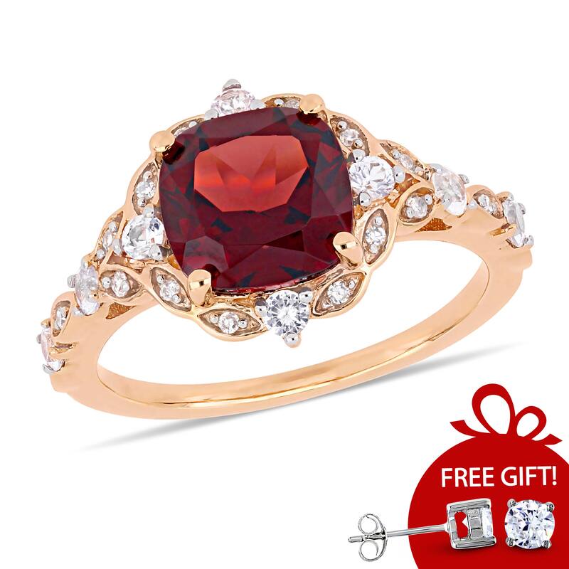 Miadora 14k Rose Gold Garnet / White Sapphire / Diamond Ring