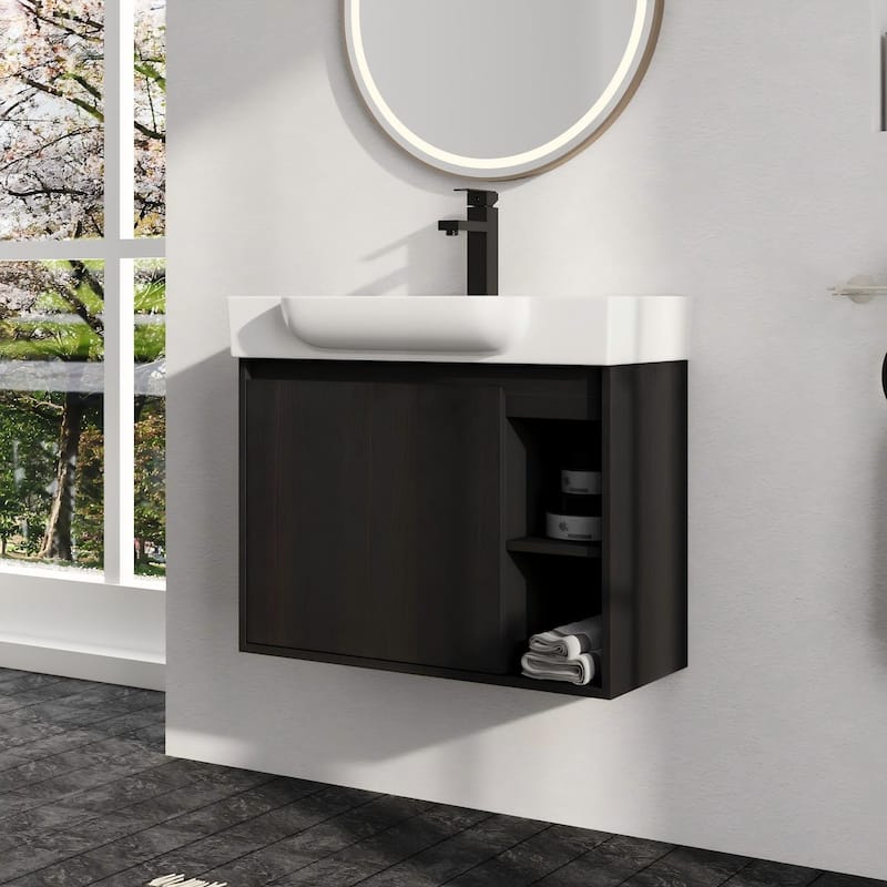 Malwee 24"/28" Floating Bathroom Vanity,Wall Mounted Bathroom Vanity with Ceramic Sink and Soft Close Door