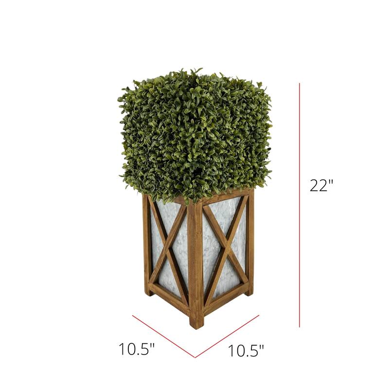 Faux Boxwood Square Topiary in Crisscross Stout Wood/ Metal