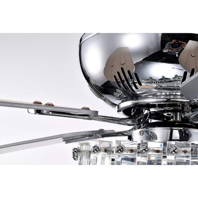 Zyanya 52 Inch Chrome Finish Modern Crystal Ceiling Fan with Remote - N/A