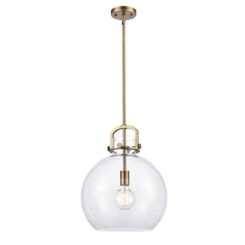 Innovations Lighting Newton Sphere - 1 Light 14" Stem Hung Pendant - Clear/Brushed Brass