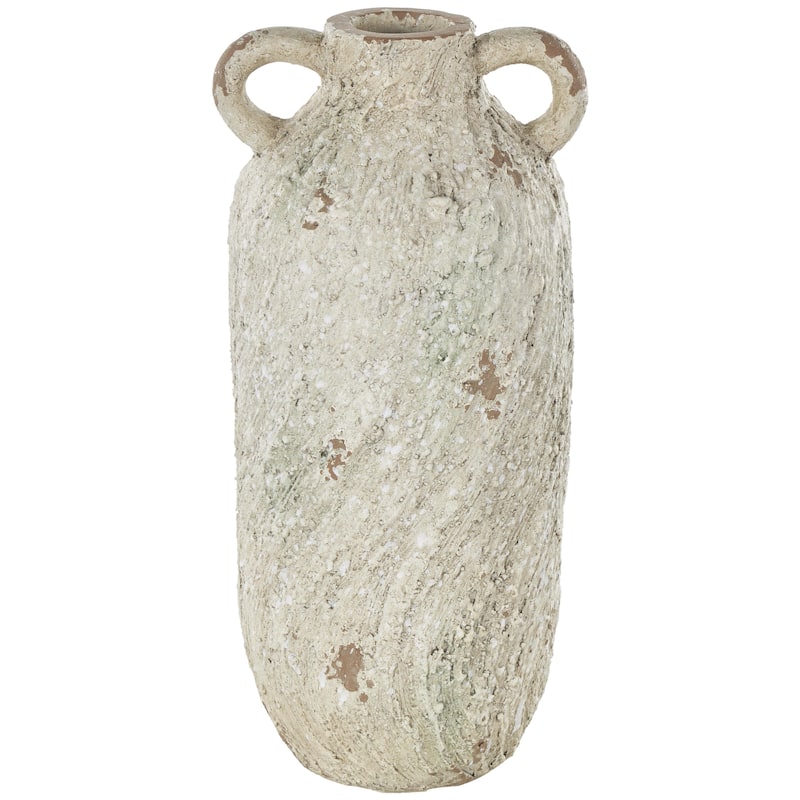 Magnesium Oxide Antique Textured Amphora Decorative Vase with Brown Distressing - Cream - Roche River Decor - Cream - 7"W, 15"H