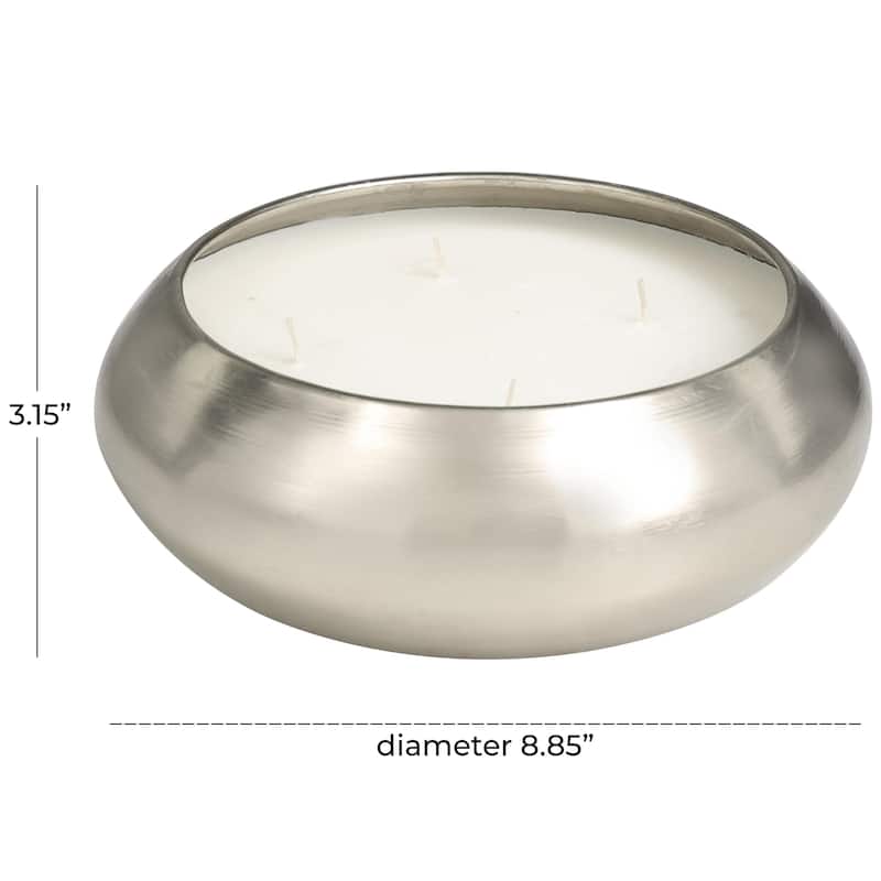 Metal Sweet Bamboo Scented Wide Dome Shaped 60 oz 4 Wick Decorative Candle with White Wax - Silver - Roche River Decor