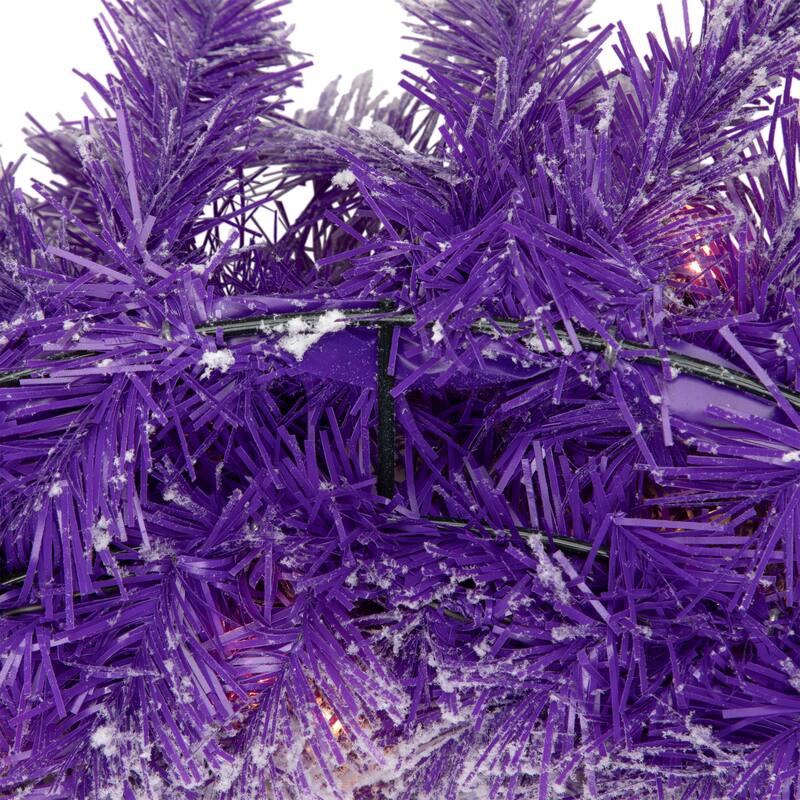Pre-Lit Flocked Pine Artificial Christmas Wreath - 24" - Purple - Clear Lights