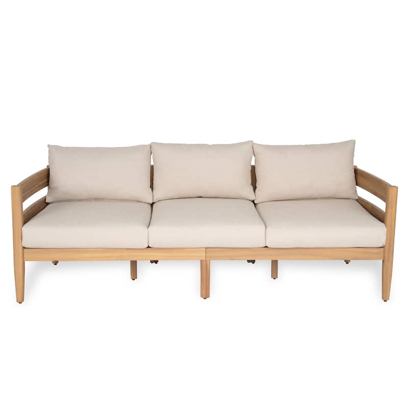 Christopher Knight Home- Maeve Outdoor Curved Acacia Wood 3 Seater Sofa