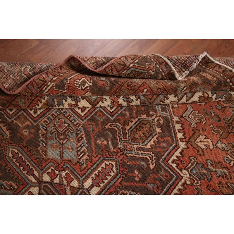 Orange Geometric Heriz Persian Vintage Area Rug Handmade Wool Carpet - 7'2"x 9'8"