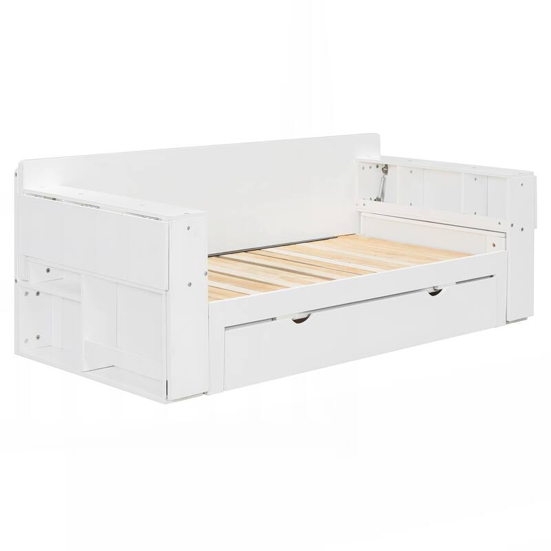 Full Size Daybed with Removable Desk, Storage Drawers & Hydraulic Side Table
