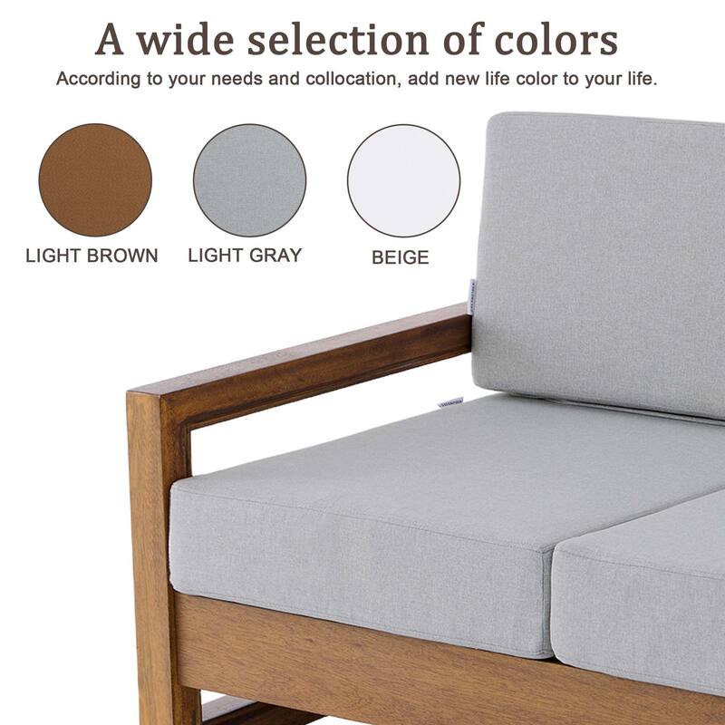 Teak Wood Cushioned Outdoor Patio Loveseat Set with Side Table