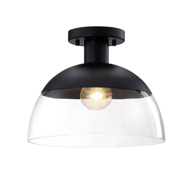 Rey 13 in. 1-Light Matte Black Modern Semi Flush Mount with Clear Glass Shade for Bedrooms - 10.25
