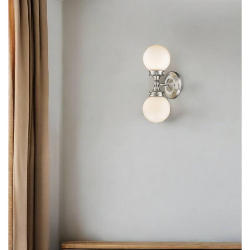 Modern 2-Light Flush Mount Wall Sconce in Satin Nickel with Frosted Glass for Bathroom or Hall - 6" H x 16.5" W x 7" D
