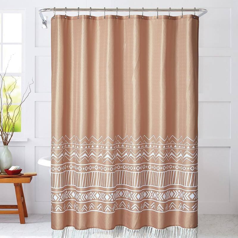 Brown Shower Curtains for Bathroom, Farmhouse Tassel Curtain Set