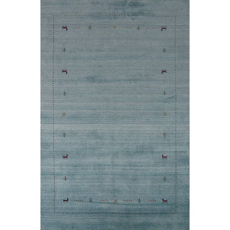 Light Blue Tribal Gabbeh Oriental Area Rug Hand-Knotted Wool Carpet - 5'0" x 7'11"