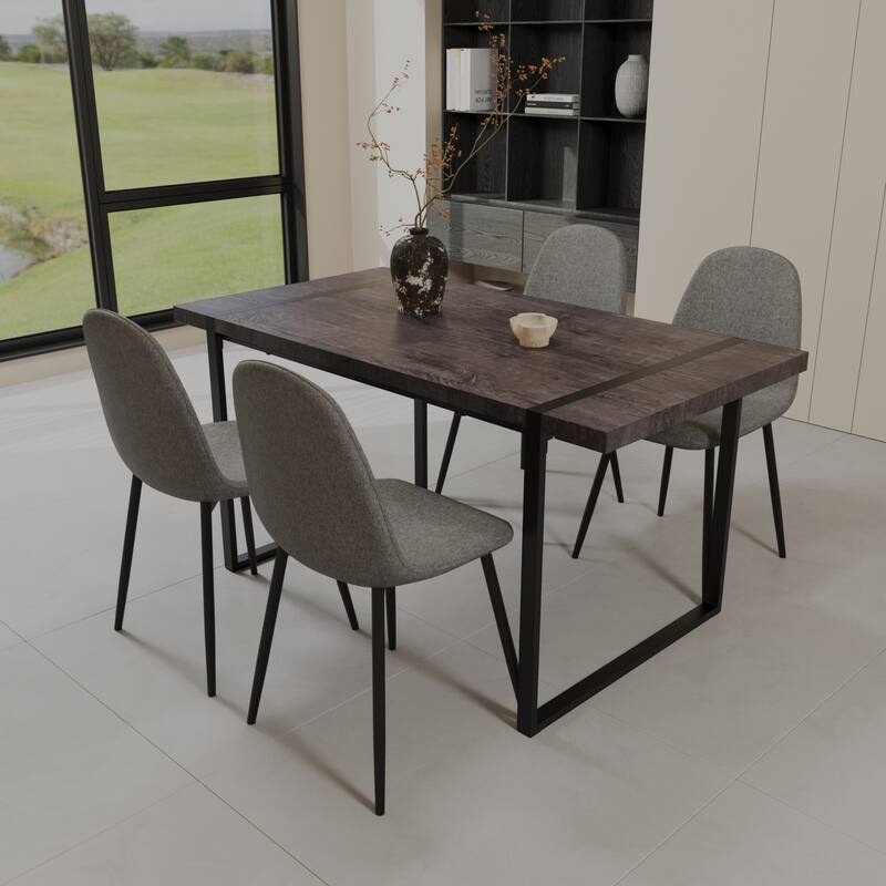 Modern Style 5-Piece Dining Set with Rectangular Wooden Kitchen Table and 4 Round Corner Suede Dining Chairs