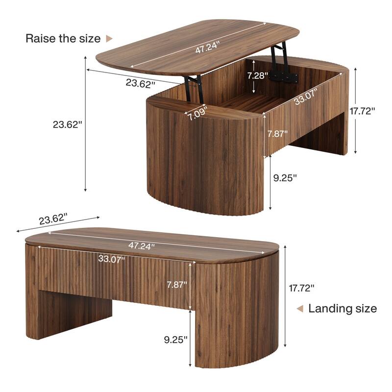 Rustic Coffee Table with Lift Top and Storage Shelf for Living Room