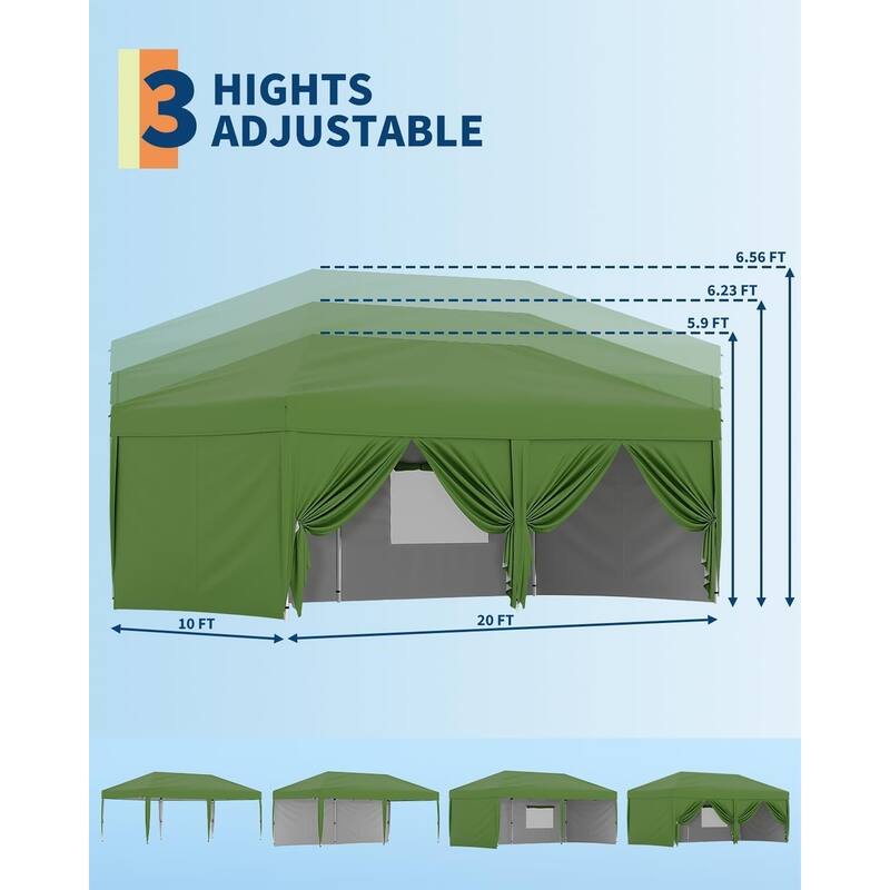 10'x20' Instant Pop-Up Canopy Tent, 6 Removable Sidewalls - 10*20Ft