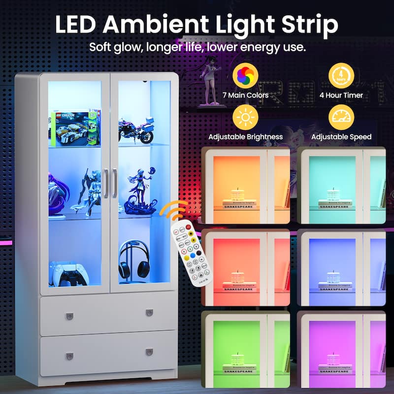 64'' Tall Display Cabinet with Acrylic Doors and LED Lights - N/A