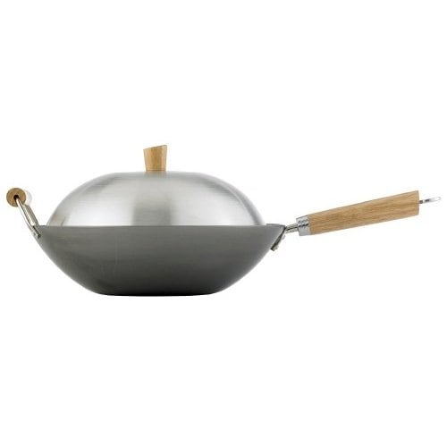 Helen's Asian Kitchen 97005 "Helen" Flat Bottom Carbon Steel Lidded Wok Set
