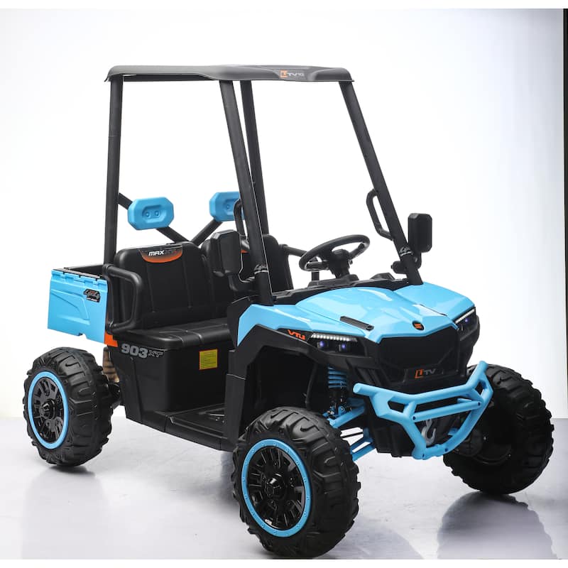 24V Kids Golf Cart, 4WD 2 Seater Ride on Car w/Sun Shade, Storage Trunk & Remote Control, Electric Vehicle w/LED Lights