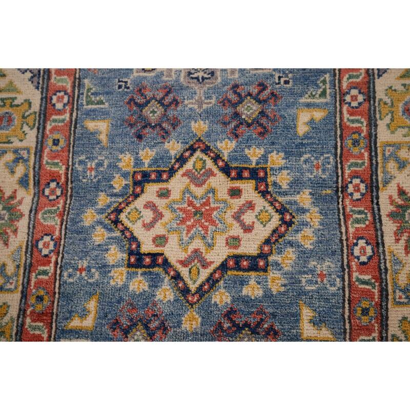 Blue Kazak Foyer Rug Handmade Floral Wool Handmade Wool Carpet - 2'7" x 4'0"