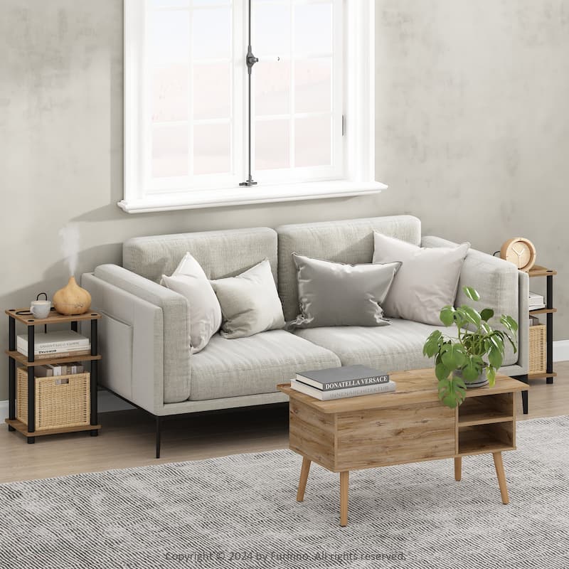 Modern End Table with USB Charger & Storage - 3 Tier Nightstand Set of 2 - Flagstaff Oak/Black - 13.39