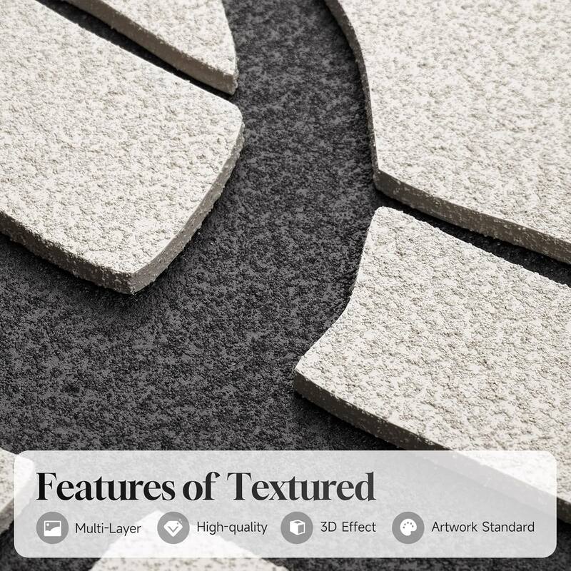Large 3D Textured Framed Black and White Abstract Wall Art