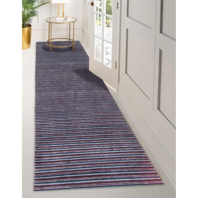 ECARPETGALLERY Hand-knotted Opulence Dark Navy Wool Rug - 3'2 x 11'6