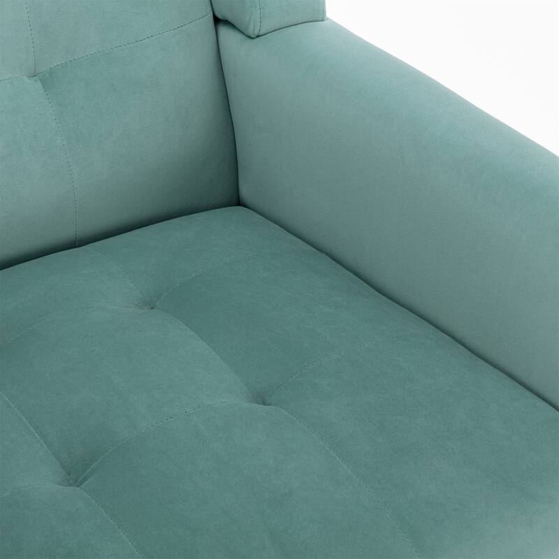 Mint Green Velvet Modern 29.53" Upholstered Buttons Tufted Accent Chair with Black Solid Wood Legs