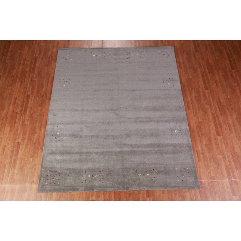 Hand Knotted Oriental 100% Wool Carpet Tribal Animal Pictorial Greys & Charcoal Gabbeh Area Rug - 10' 1'' X 8' 5''