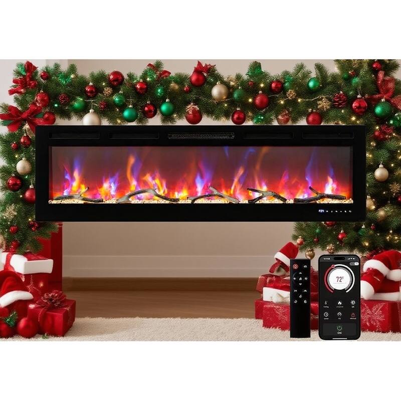 Recessed or Wall Mounted Electric Fireplace, WiFi & Alexa, Led Touch Screen - 80"