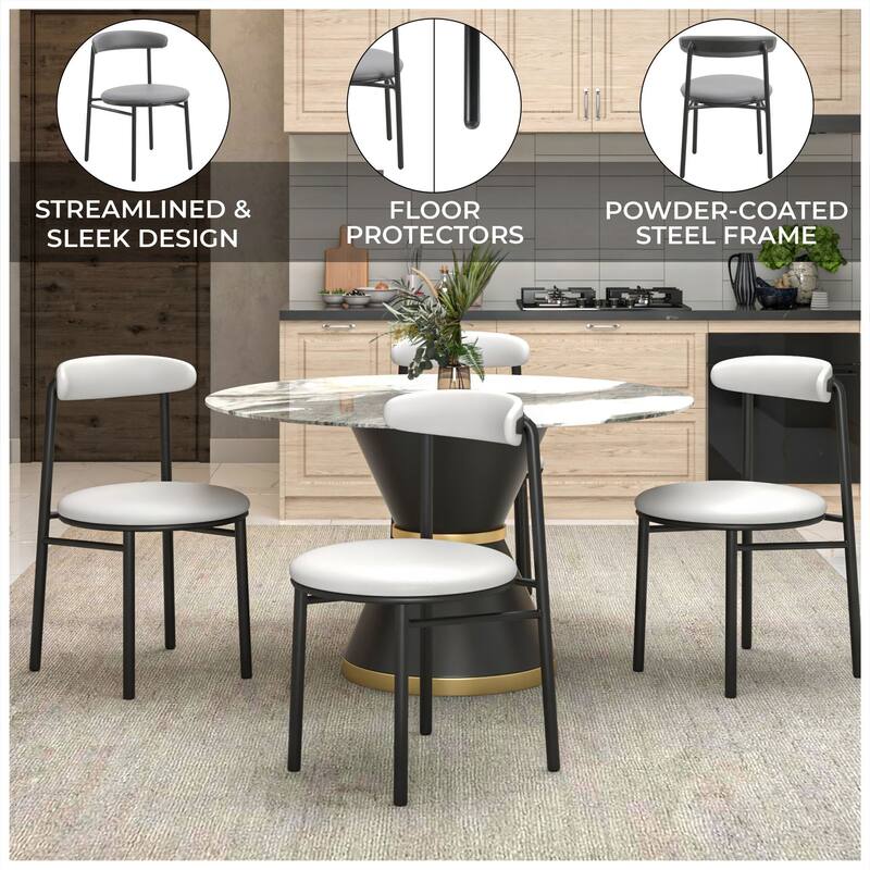 Lume Modern Dining Chairs Polyester Fabric Seat with Steel Legs by LeisureMod