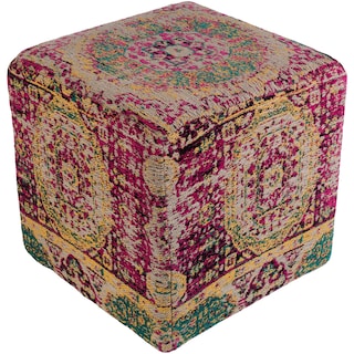 Fremont Traditional Oriental Bright Pink 18" Pouf
